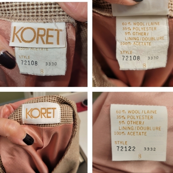 Vintage  Koret coordinating blazer skirt suit set brown beige wool blend 8 - Picture 10 of 10